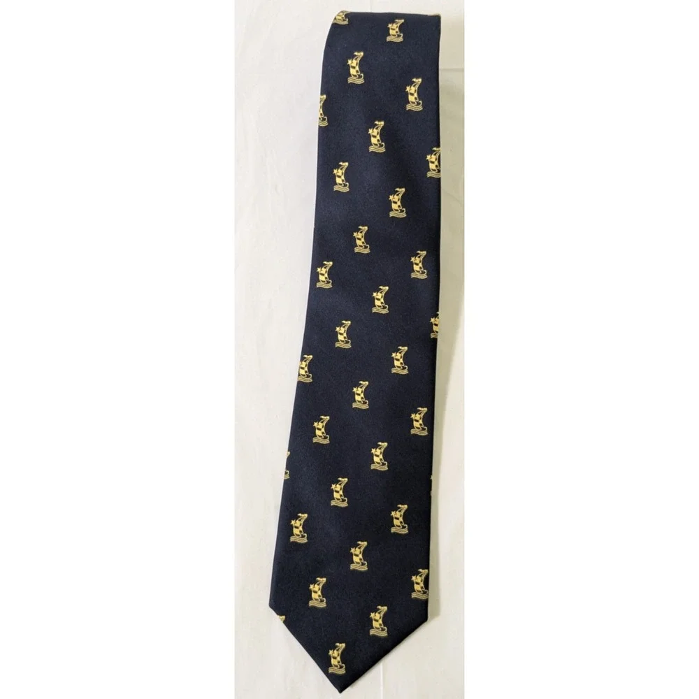 LARUSMIANI Milano Navy Blue w/Yellow Sailboats Silk Tie Hand Made France 56x3.75